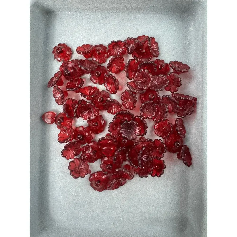 Assorted Red Acrylic, Wood and Glass Beads Variety of Shades Shapes and Sizes